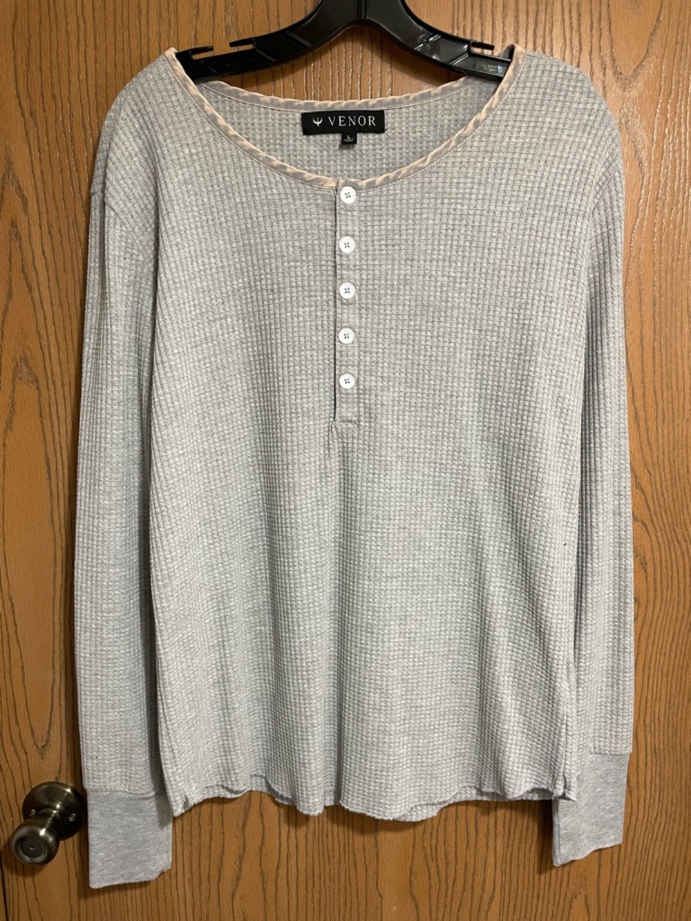 Venor Light Gray Waffle Henley